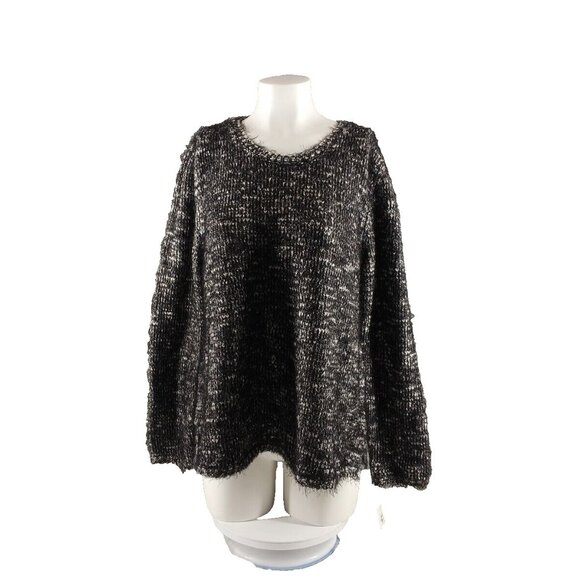 NWT STYLE&CO Soft Fuzzy Sweater XL(16-18) BLK/WHITE Metallic Crew Pullover - Picture 1 of 13